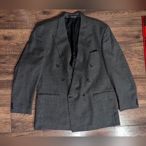 Franco Tassi Black & White Dot Pure Wool Sport Coat Blazer Lined Jacket 46 Tall